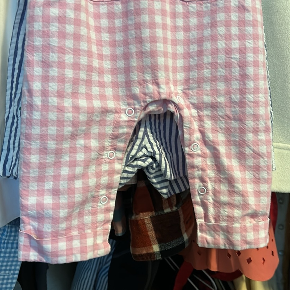 Laura Ashley Baby Pink Gingham Cotton Overalls 6-9mo - Picture 5 of 6